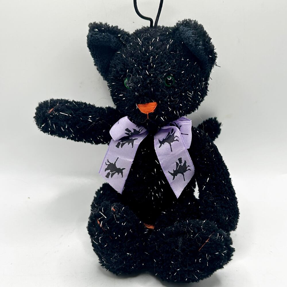 RUSS Black Spooky Sparkles Halloween Cat Plush Beanbag Kitty Shiny Fur and Bow